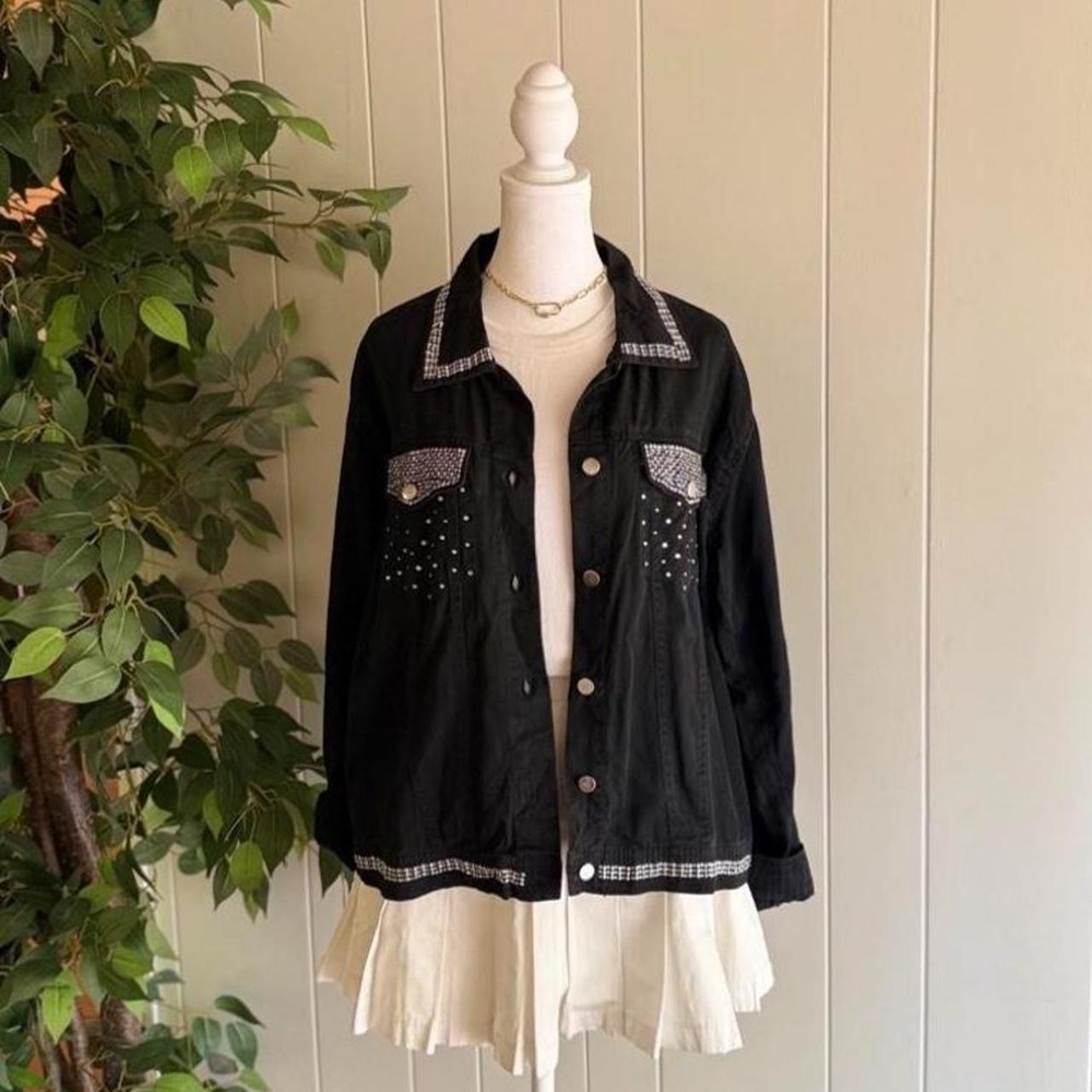 Belle Mata Black Western Jacket with Rhinestones 100% Cotton Women's Size Large